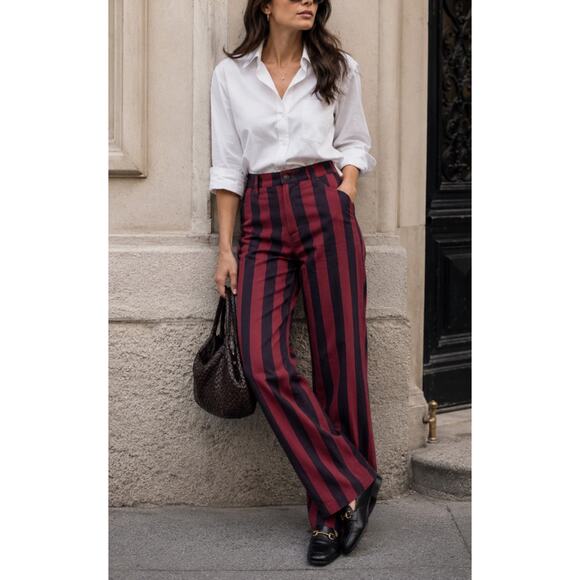 Boden Denim - NWT Boden High Rise Stripe Straight Leg Pants 27 Petite Burgundy Navy